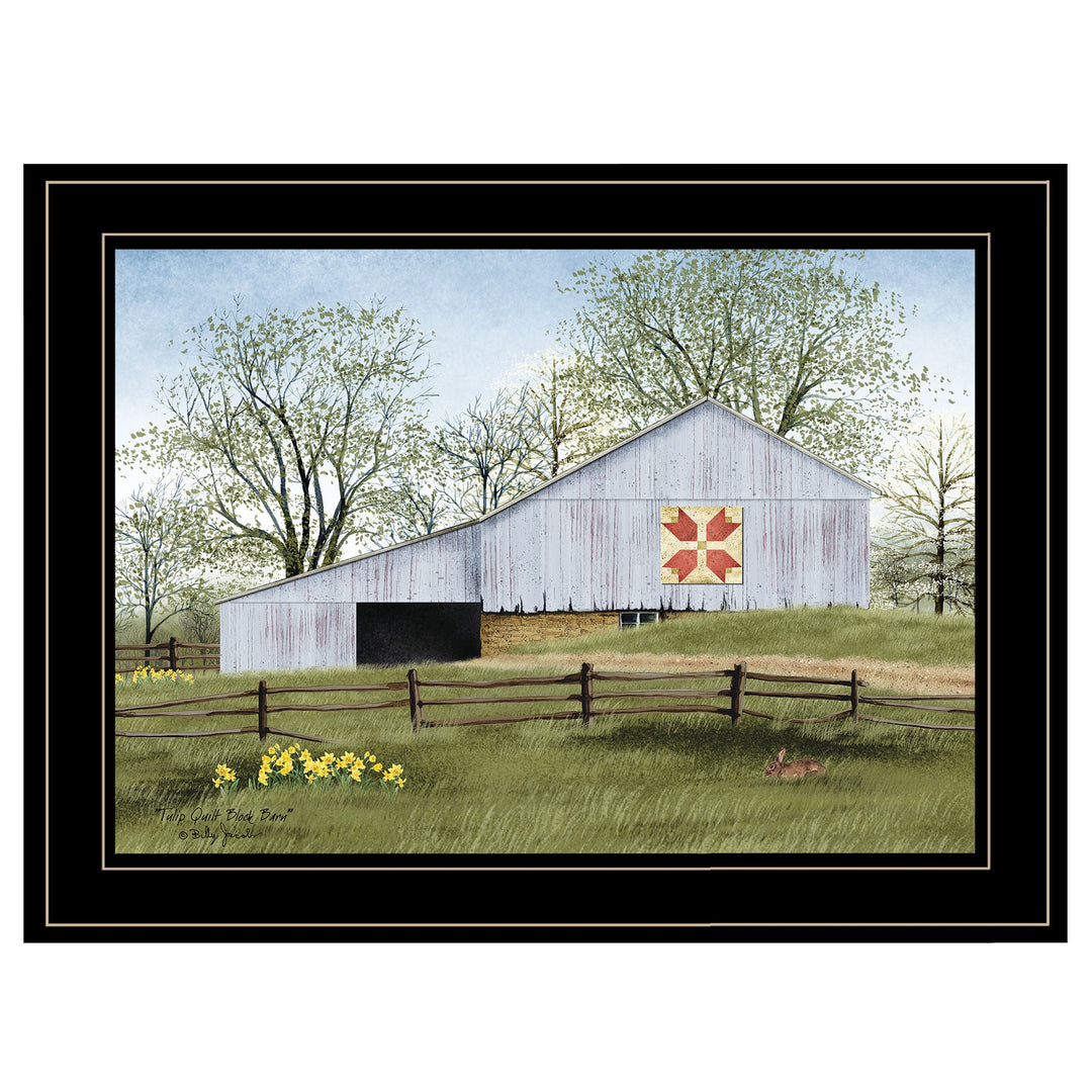 Tulip Quilt Block Barn 2 Black Framed Print Wall Art