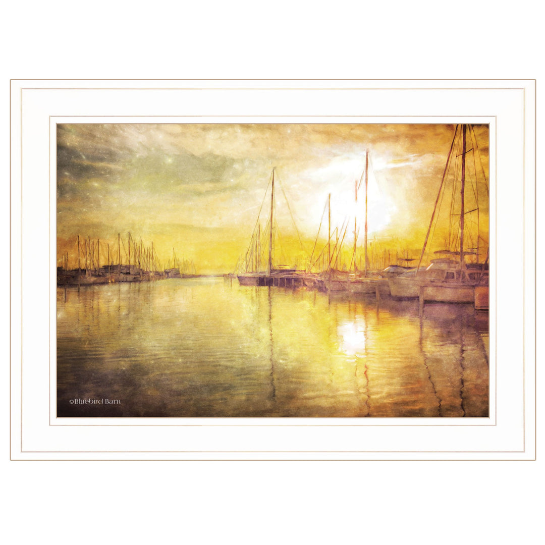 Yellow Sunset White Framed Print Wall Art