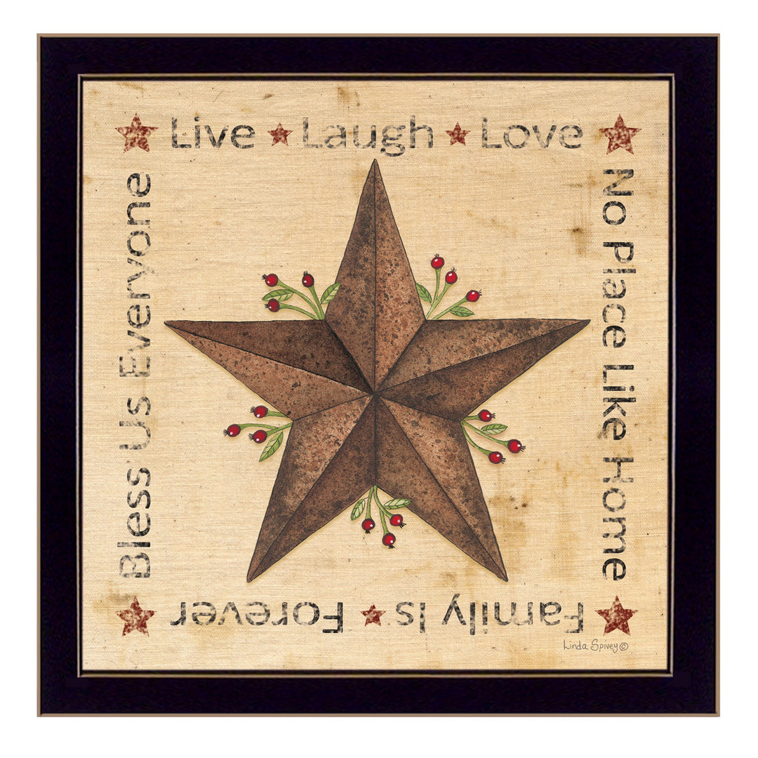 Live Laugh Love Rustic Star Black Framed Print Wall Art