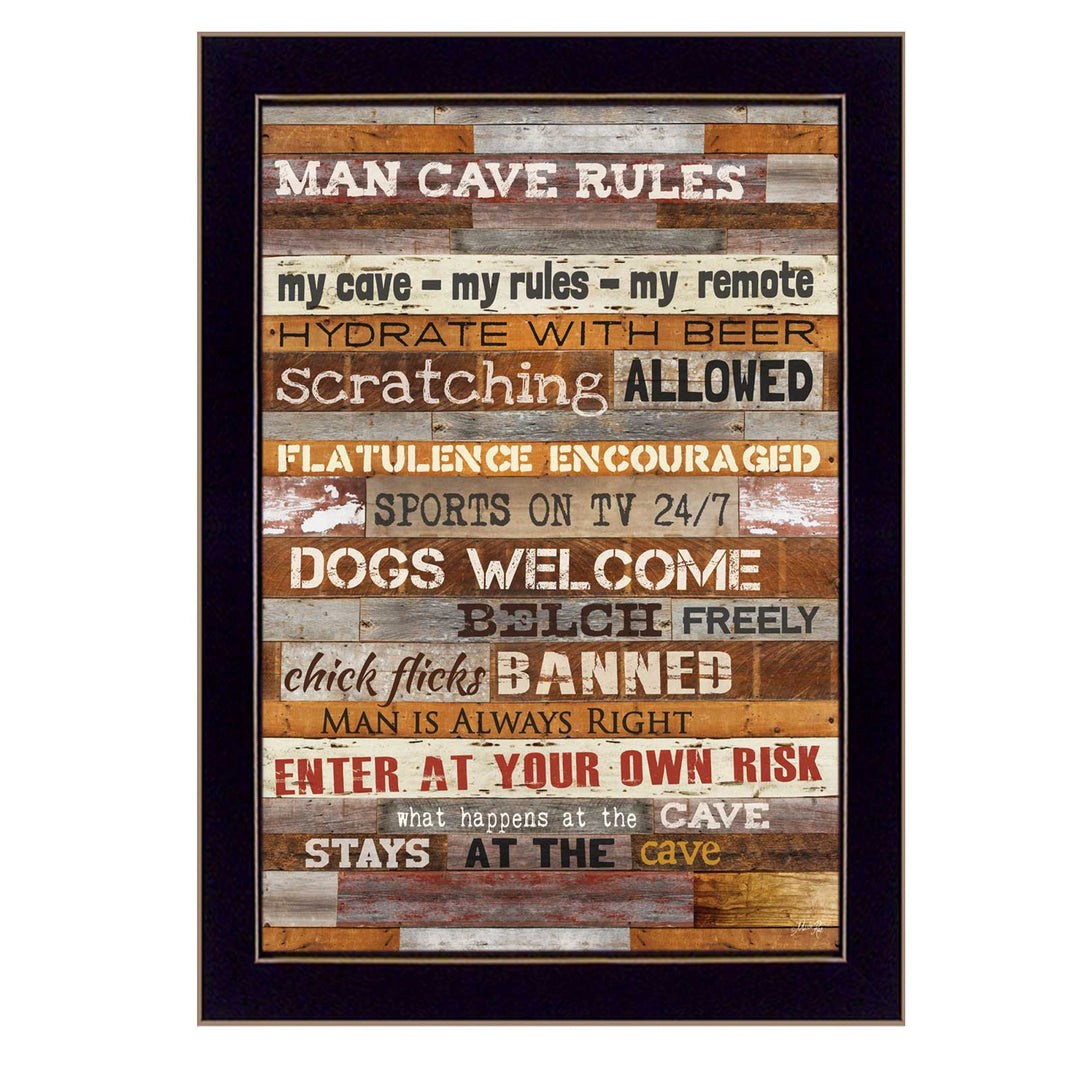 Man Cave Rules 1 Black Framed Print Wall Art