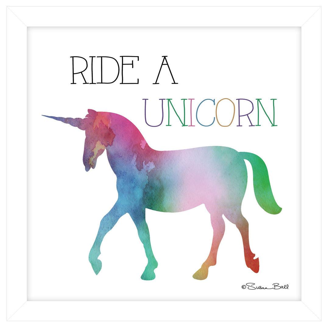 Ride A Unicorn White Framed Print Wall Art