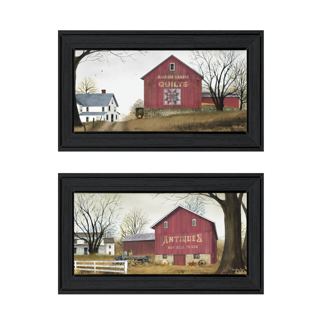 Set Of Two Antique Barn And Quilt Barn Black Framed Print Wall Art