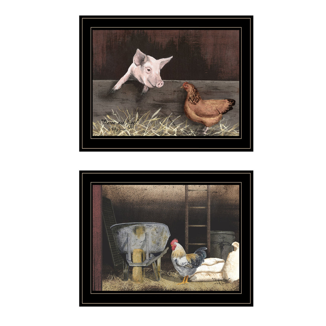 Set Of Two Bacon And Eggs 2 Black Framed Print Wall Art