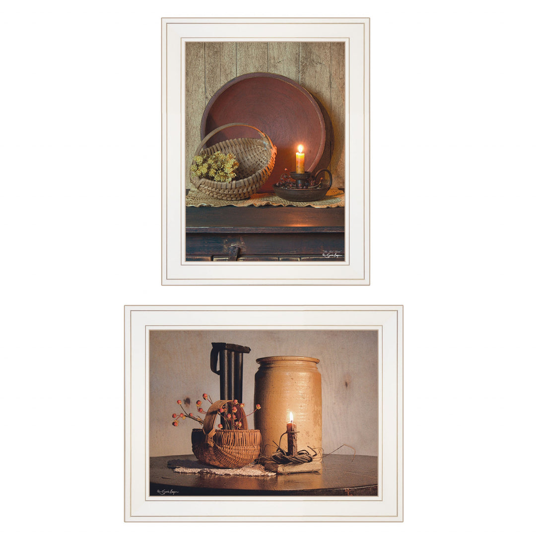 Set Of Two Red Bowl Or Bittersweet Basket 1 White Framed Print Wall Art