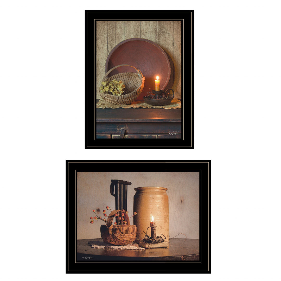 Set Of Two Red Bowl Or Bittersweet Basket 2 Black Framed Print Wall Art