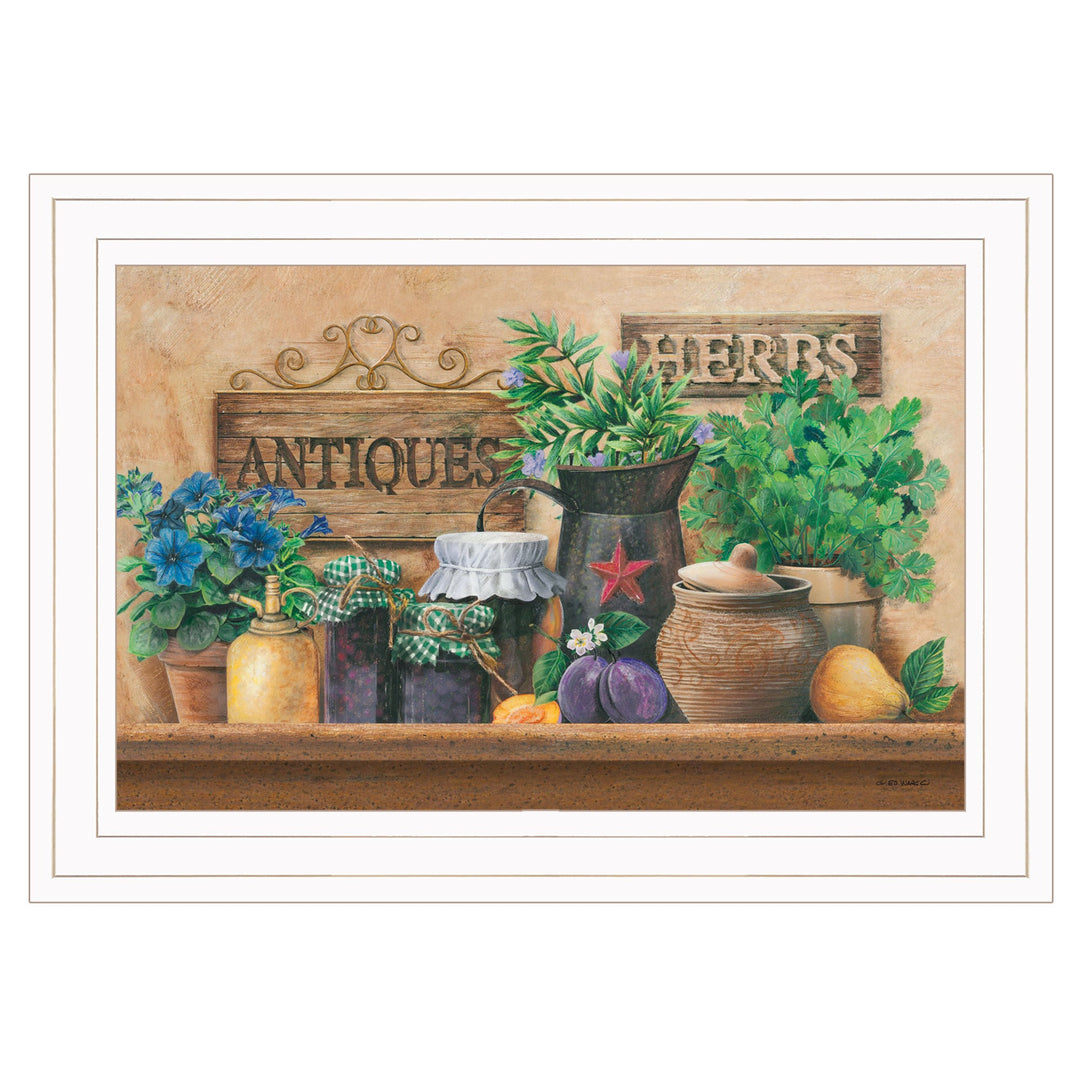 Antiques And Herbs 1 White Framed Print Wall Art