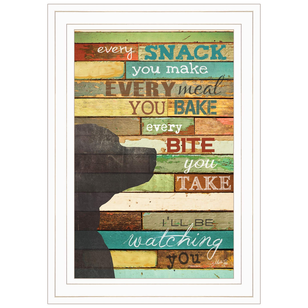 Colorful Dog Watching You Snack White Framed Print Wall Art