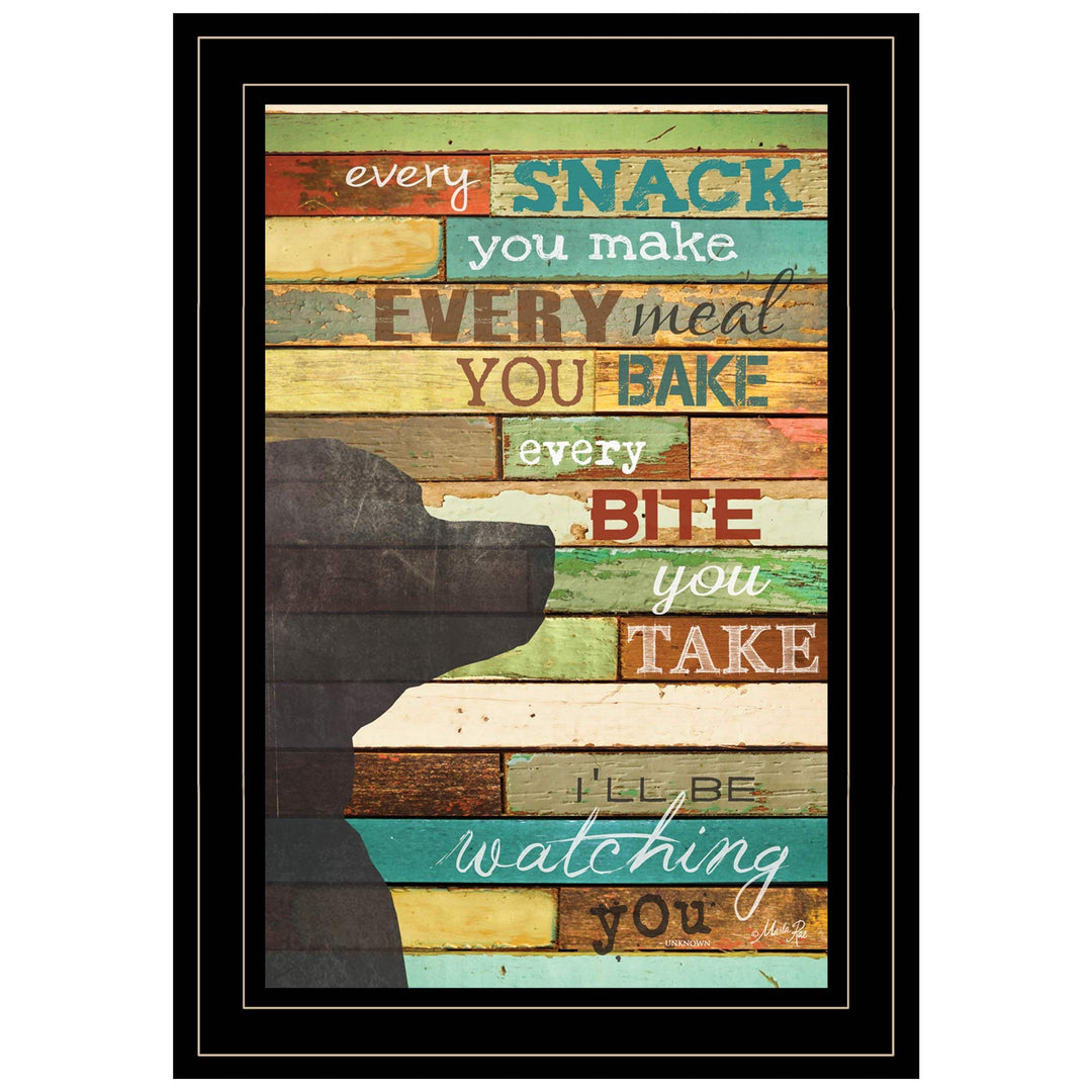 Colorful Dog Watching You Snack Black Framed Print Wall Art