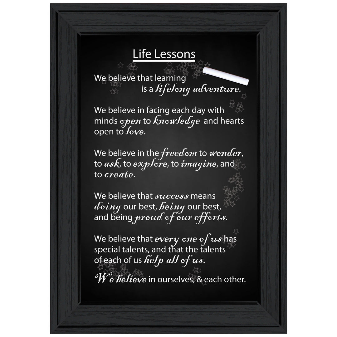 Black and White Life Lessons Black Framed Print Wall Art