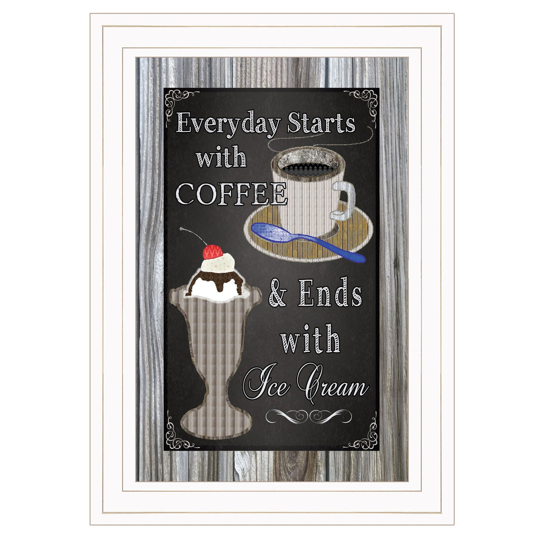 Everyday Starts With Coffee Chalkboard Framed 1 White Framed Print Wall Art