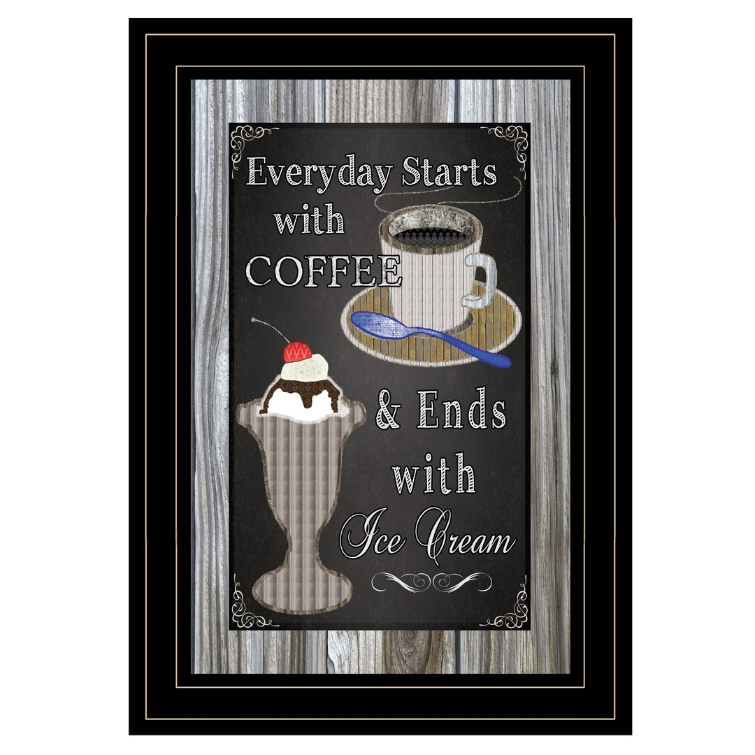 Everyday Starts With Coffee Chalkboard Framed 2 Black Framed Print Wall Art