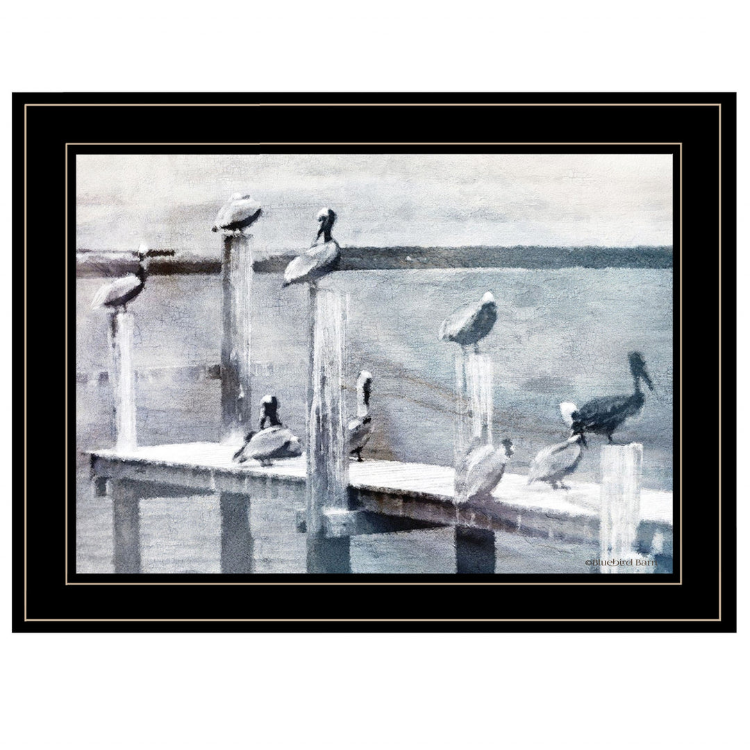 Birds On A Pier 3 Black Framed Print Wall Art