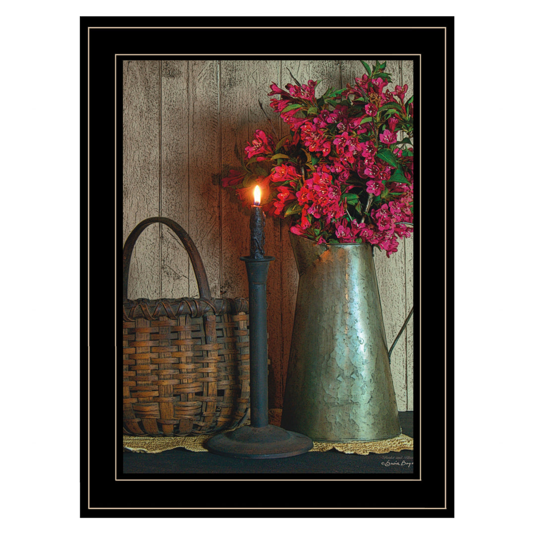 Basket &amp; Blossoms Black Framed Print Wall Art