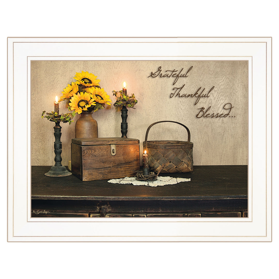 Country Scene Grateful Thankful Blessed White Framed Print Wall Art