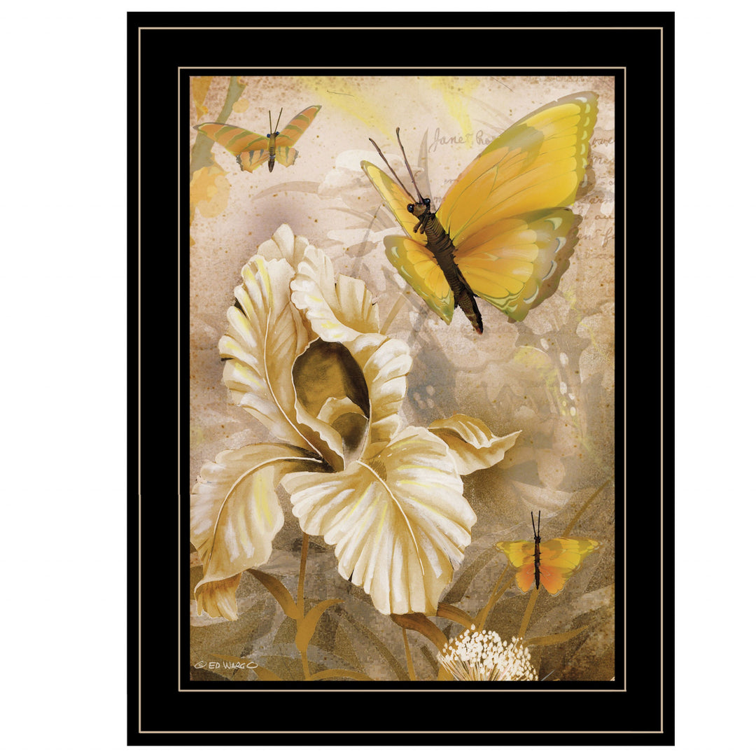 Flowers &amp; Butterflies I 3 Black Framed Print Wall Art