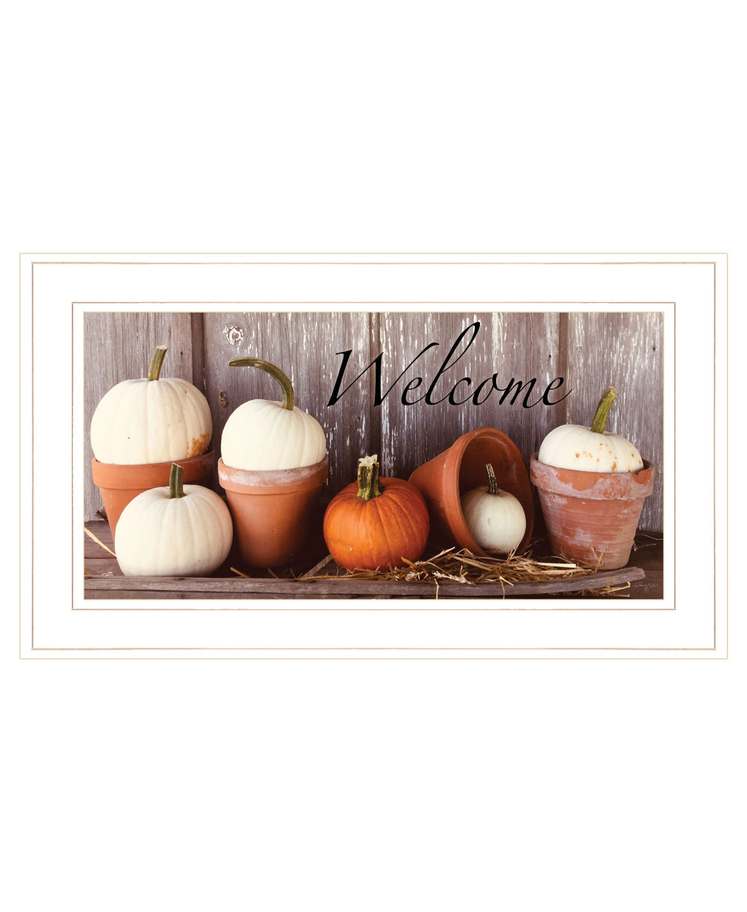 Welcome Pumpkin Shelf 1 White Framed Print Wall Art