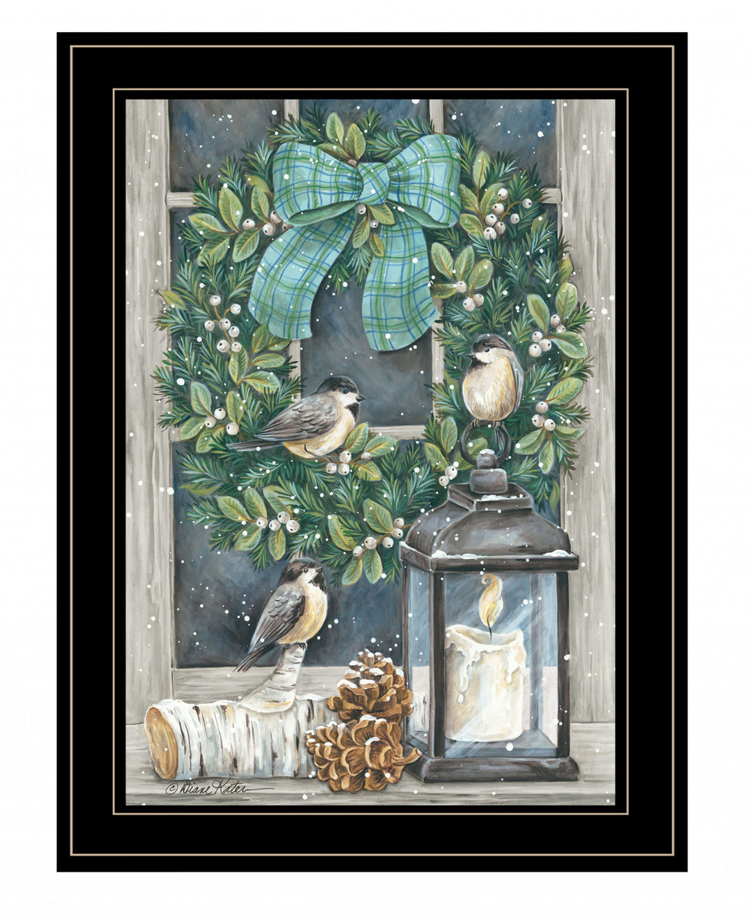 Winter Wreath 2 Black Framed Print Wall Art