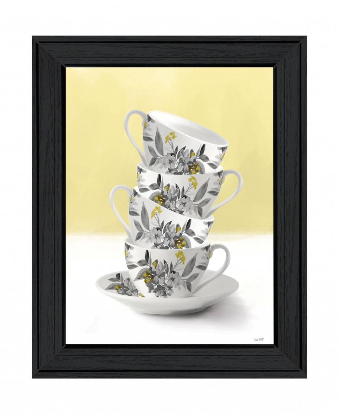 Time For Tea Yellow 2 Black Framed Print Wall Art