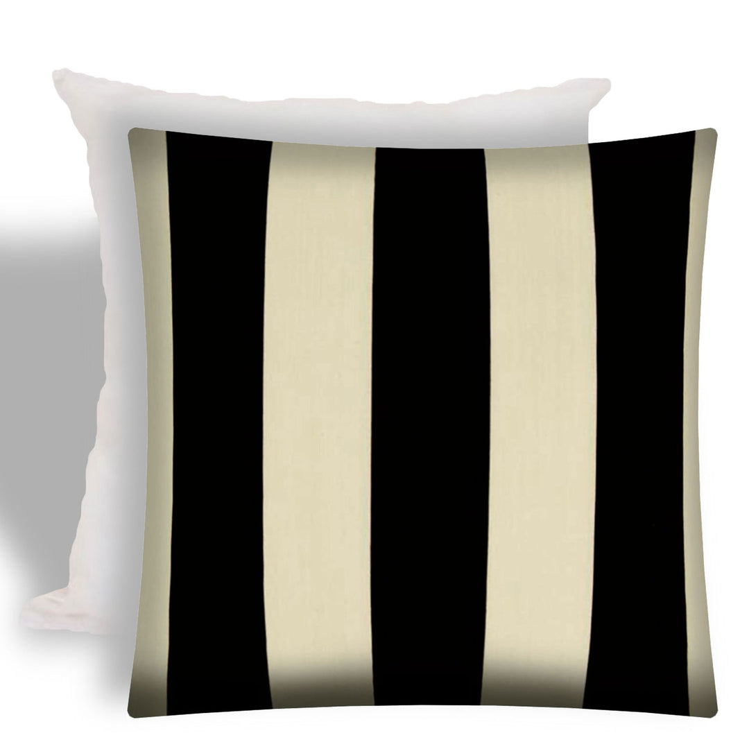 17" X 17" Black And Ivory Zippered Striped Throw Indoor Outdoor Pillow