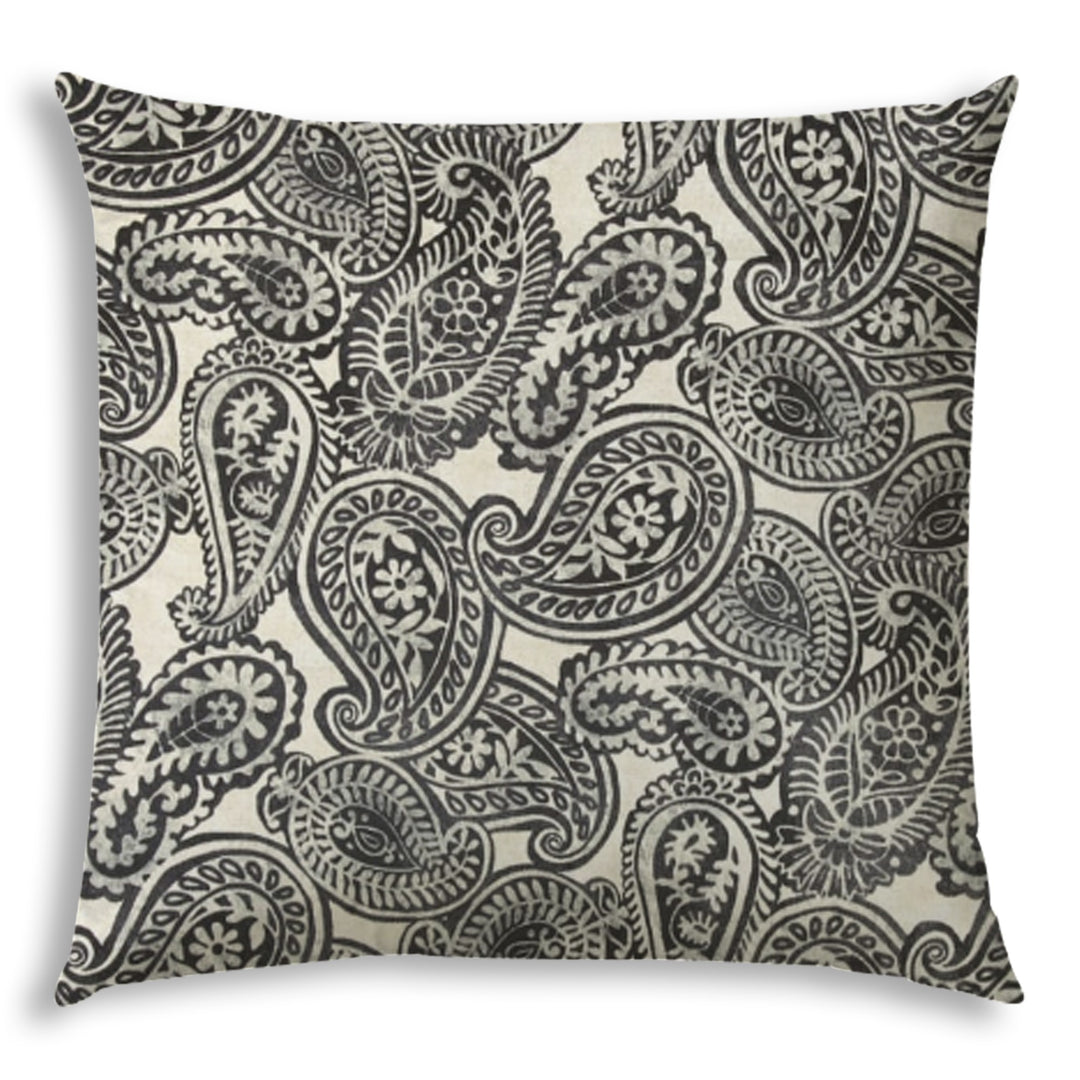 20" X 20" Gray And Cream Blown Seam Paisley Throw Indoor Outdoor Pillow