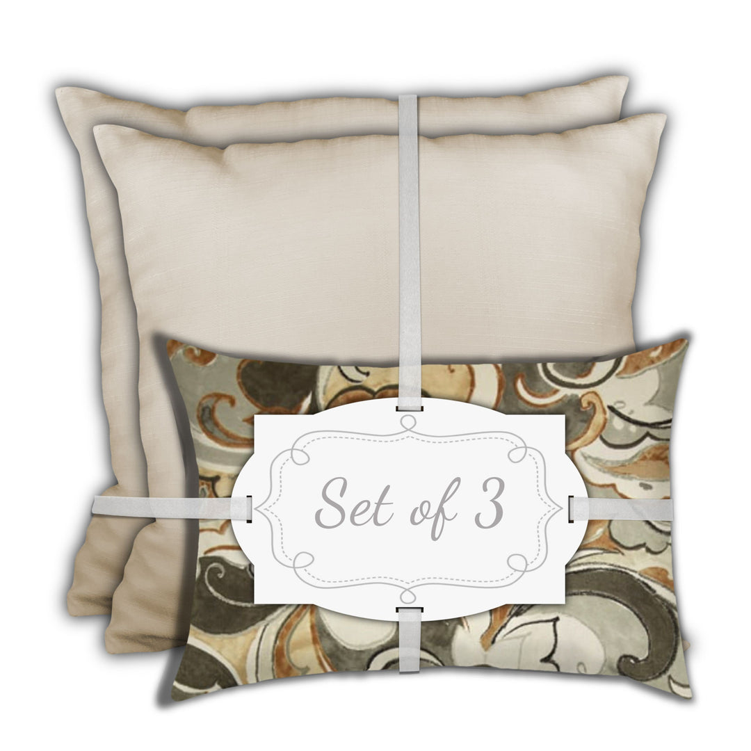 Set Of Three 18" X 18" White And Beige Zippered Solid Color Throw Indoor Outdoor Pillow