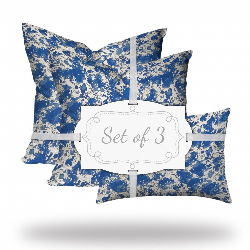 Set Of Three 20" X 20" Blue And White Enveloped Coastal Throw Indoor Outdoor Pillow