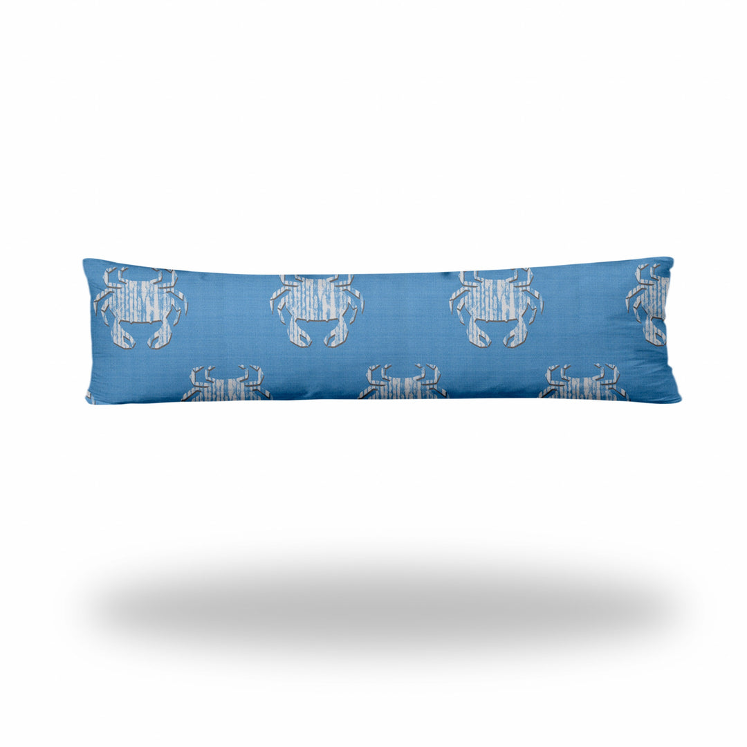 12" X 48" Blue And White Crab Blown Seam Coastal Lumbar Indoor Outdoor Pillow