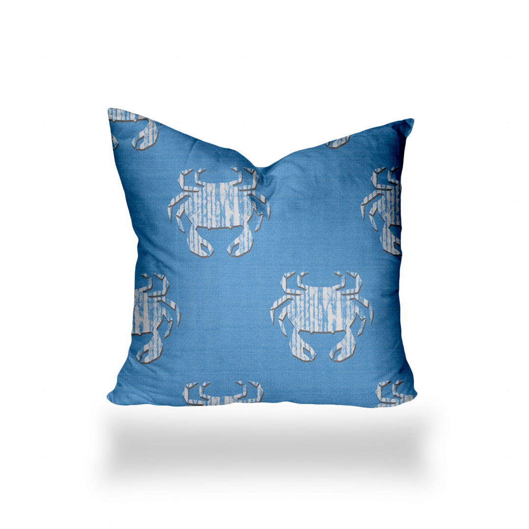 22" X 22" Blue And White Crab Zippered Coastal Throw Indoor Outdoor Pillow Cover