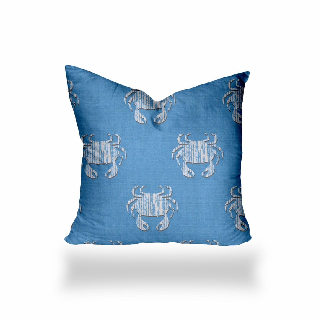 26" X 26" Blue And White Crab Enveloped Coastal Throw Indoor Outdoor Pillow Cover