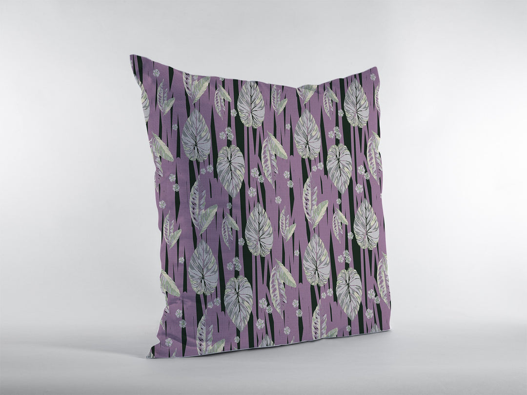 16” Lavender Black Fall Leaves Zippered Suede Throw Pillow