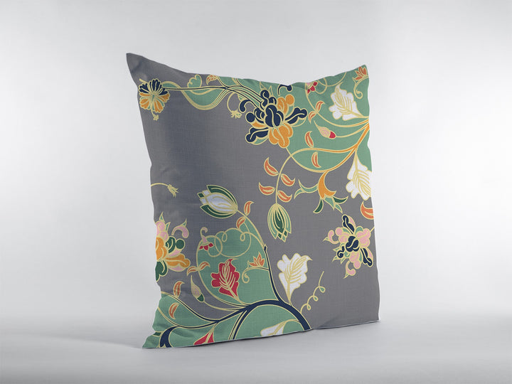 16" Green Gray Garden Zippered Suede Throw Pillow