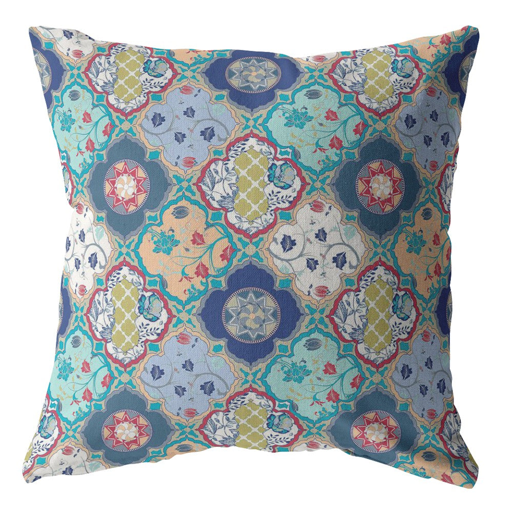 16” Blue Peach Trellis Suede Zippered Throw Pillow