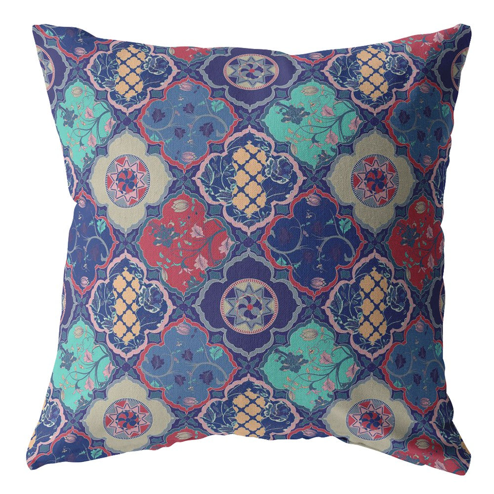 16” Navy Red Trellis Suede Zippered Throw Pillow