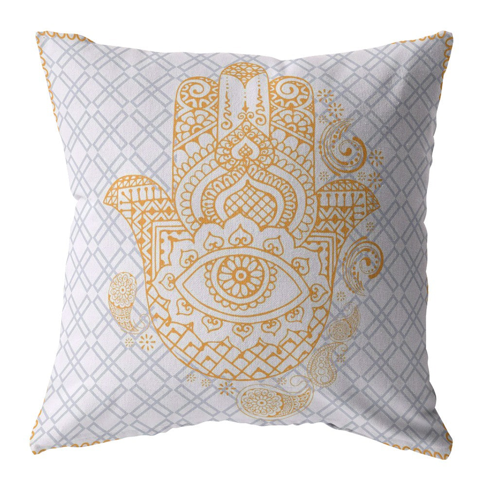 16” Gold Gray Hamsa Suede Zippered Throw Pillow