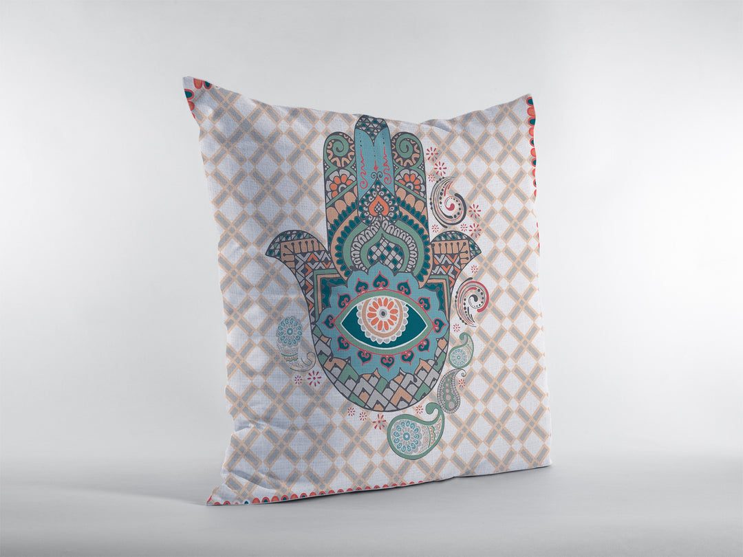 16” Blue Gray Hamsa Suede Zippered Throw Pillow