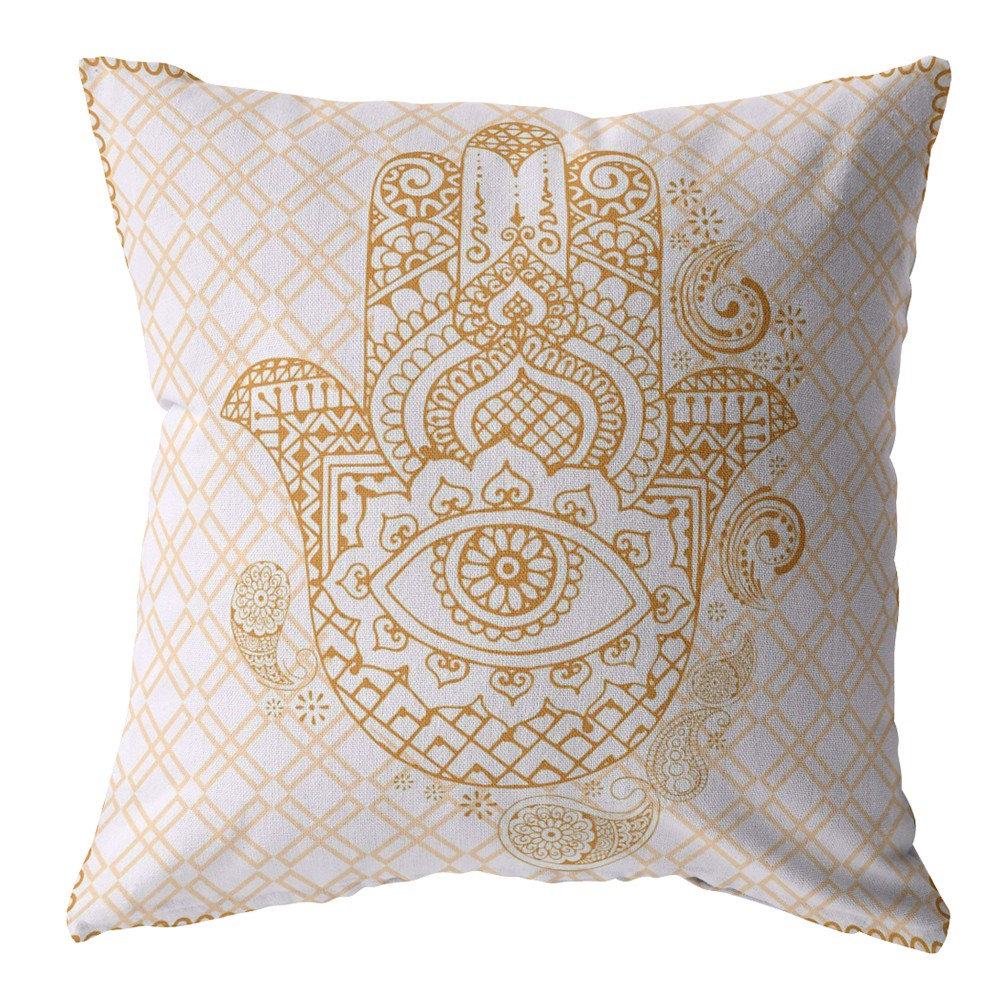 16” Gold White Hamsa Suede Zippered Throw Pillow