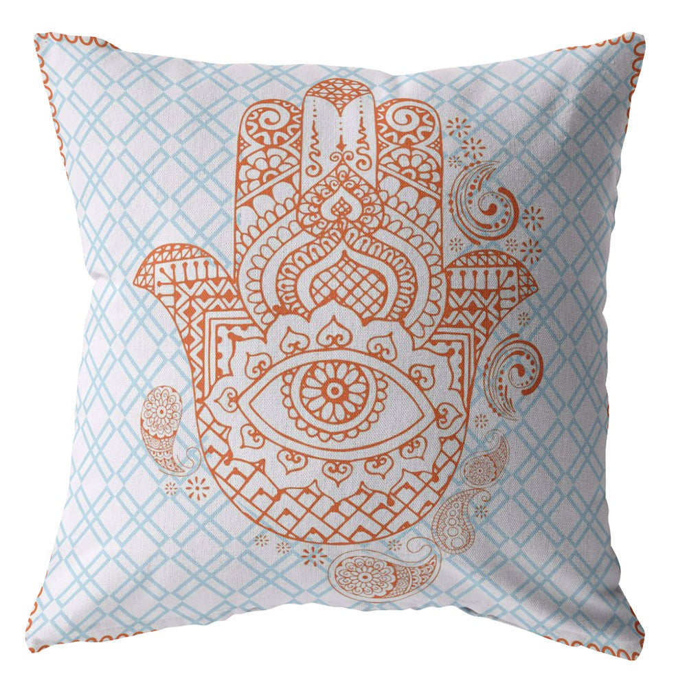 18” Blue Orange Hamsa Suede Zippered Throw Pillow