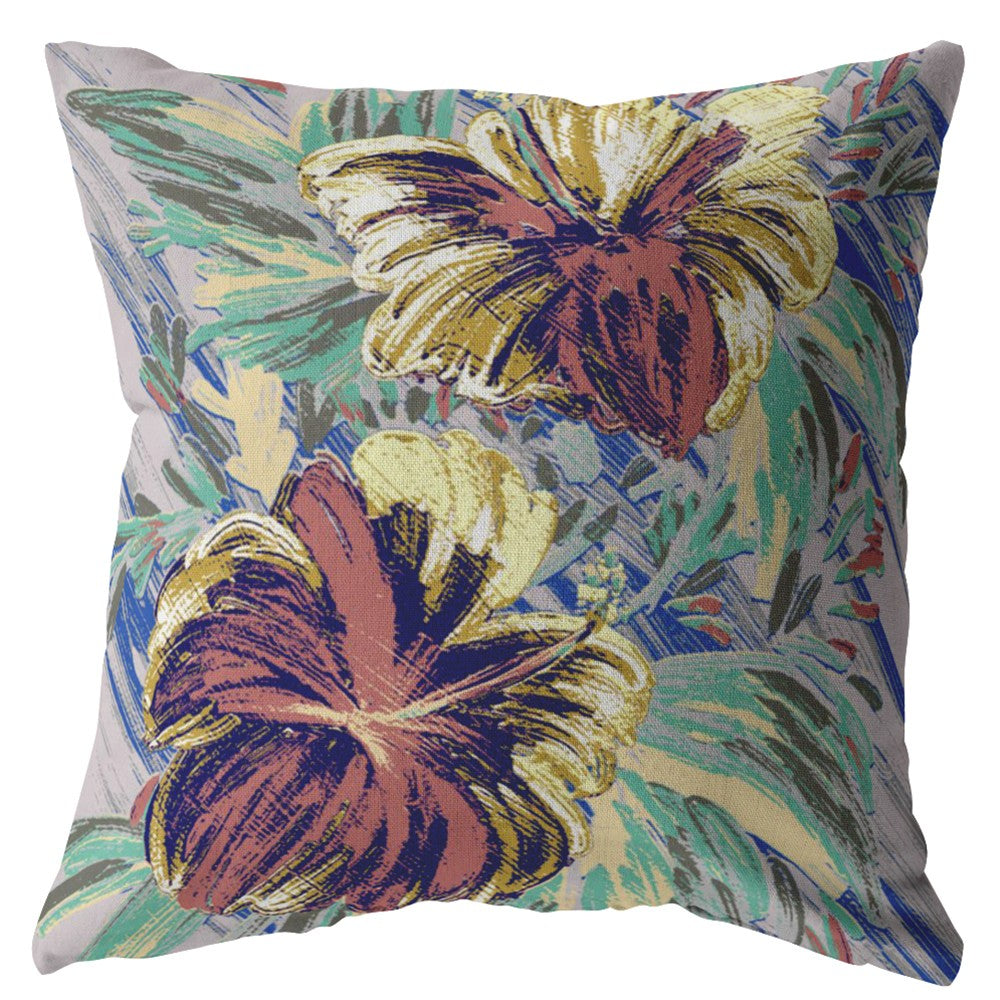 16” Terracotta Hibiscus Zippered Suede Throw Pillow