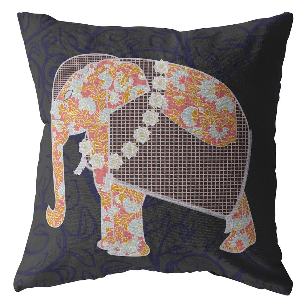 18” Orange Elephant Zippered Suede Throw Pillow