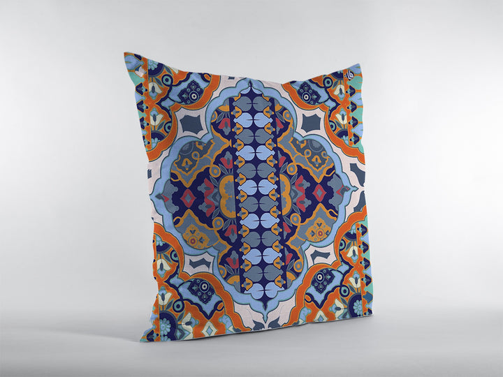 16" Orange Blue Boho Zippered Suede Throw Pillow