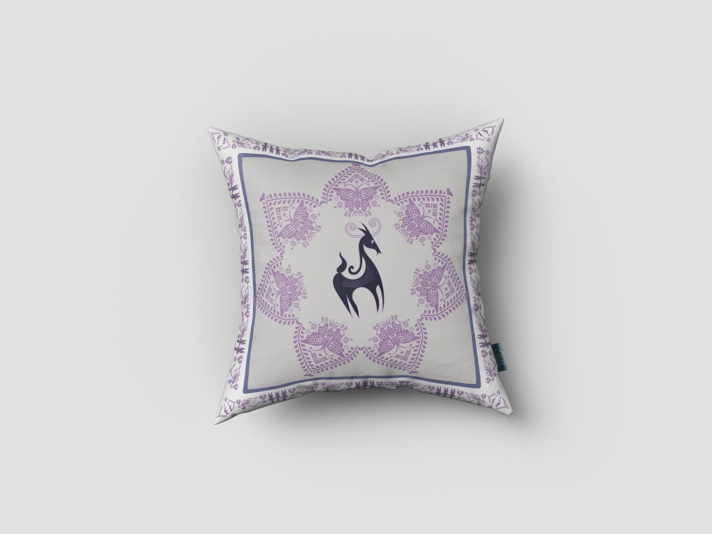 18” Gray Purple Horse Zippered Suede Throw Pillow