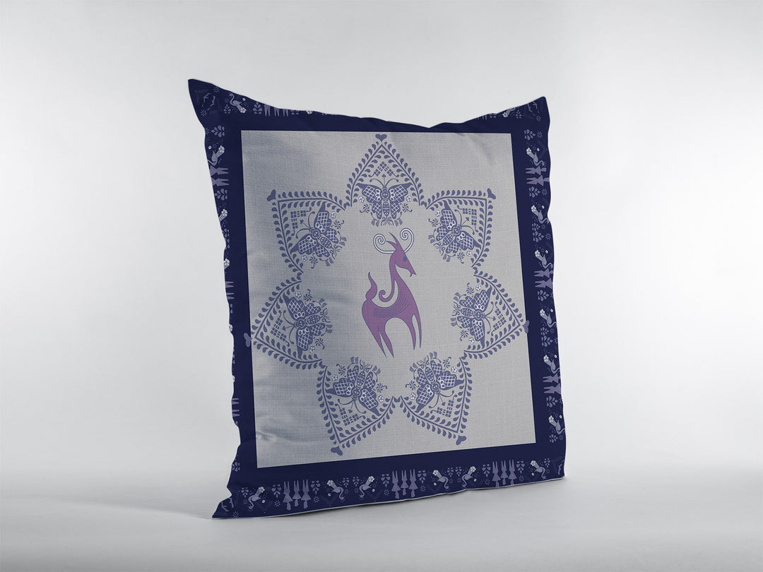 16” Gray Purple Horse Zippered Suede Throw Pillow