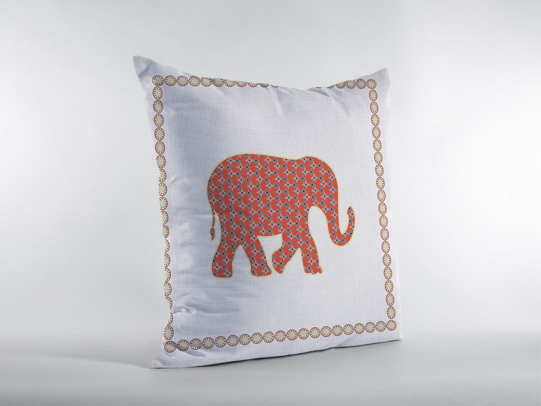 18” Orange White Elephant Zippered Suede Throw Pillow