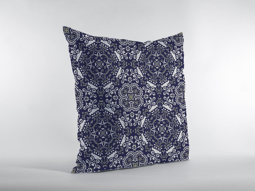 16" Navy Boho Pattern Zippered Suede Throw Pillow