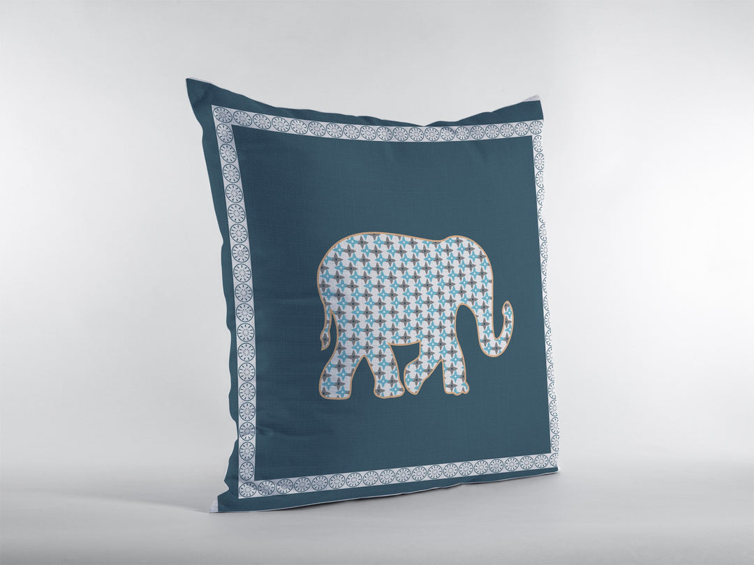 16” Spruce Blue Elephant Zippered Suede Throw Pillow