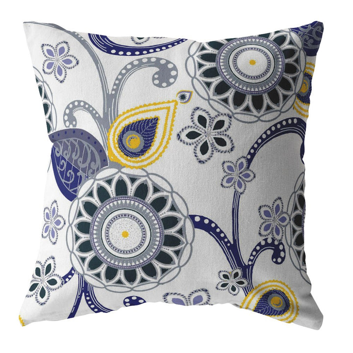 18” Navy White Floral Suede Zippered Throw Pillow