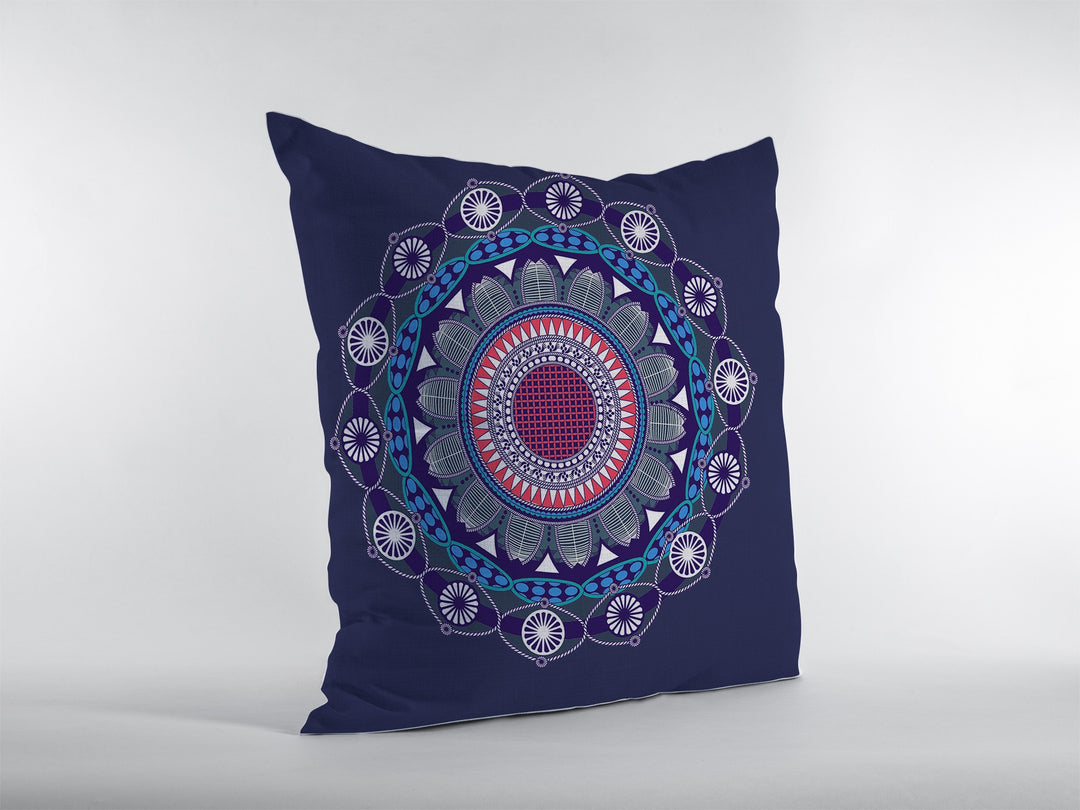 16"x16" Navy Zippered Suede Floral Throw Pillow