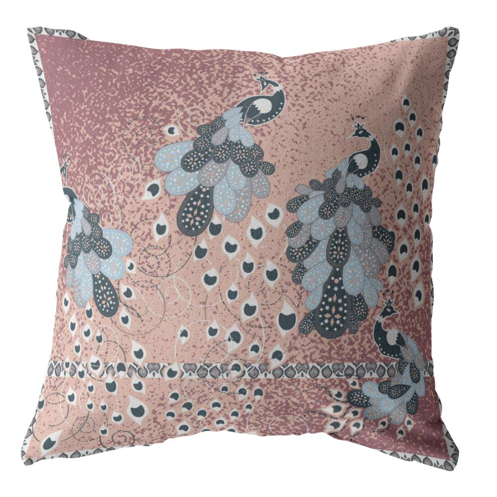 18” Dusty Pink Boho Bird Zippered Suede Throw Pillow