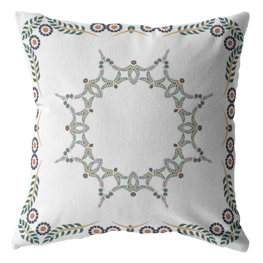 16"x16" White Zippered Suede Floral Throw Pillow