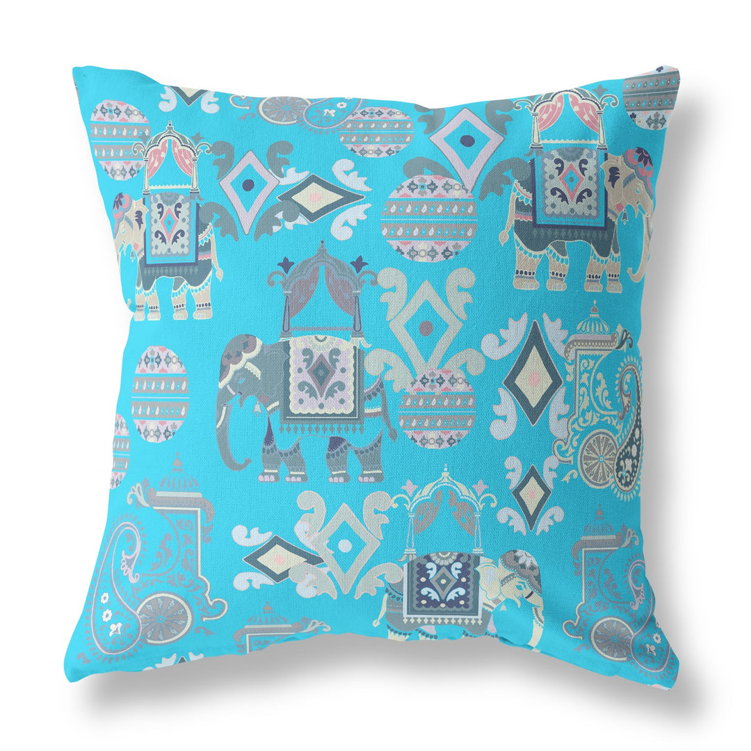 18" Cyan Gray Tribal Indoor Outdoor Zip Throw Pillow